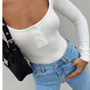 Princess Polly Ballard Long Sleeve Bodysuit White